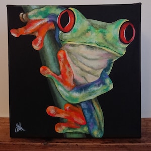 Original &#39;Tree Froggy&#39; Canvas - frog painting, frog wall art, frog decor, wildlife art, wildlife decor, animal art, frog gift, frog portrait