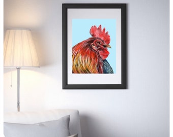 A4 Rooster Print - Rooster, Cockerel, Cockerel Art, Painting, Rooster Painting, Portrait, Farmyard, Rooster Art, Rooster Portrait, Art, Farm