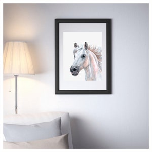 A4 White Horse Print - peinture de cheval, art mural de cheval, décor de cheval, art de ferme, décor de ferme, art d’animal de ferme, cadeau de cheval, portrait, impression