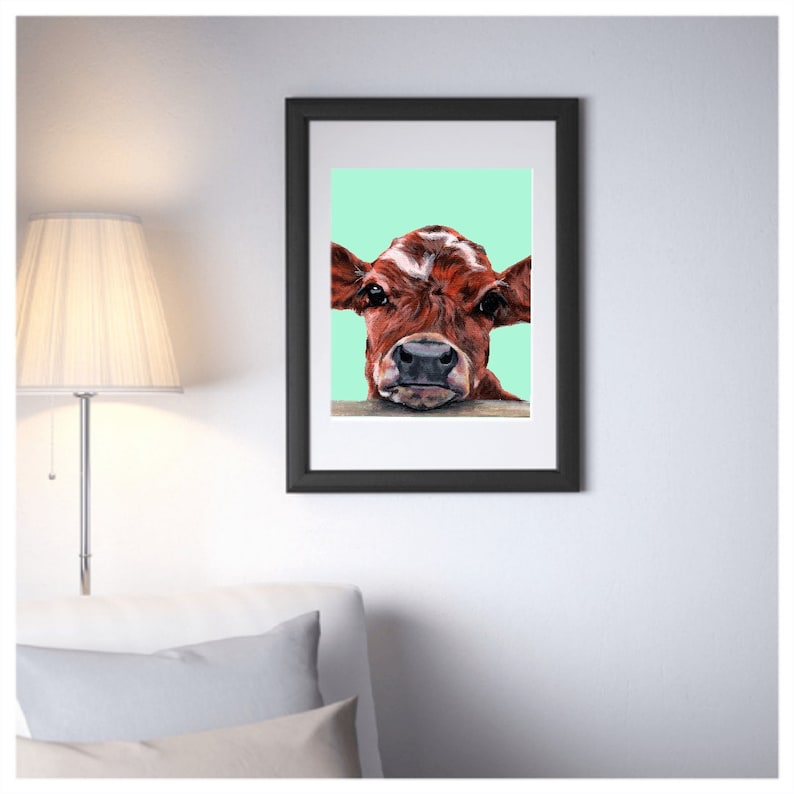 A4 Brown Cow Print Cow Print, Cow Painting, Cow Wall Art, Cow Decor