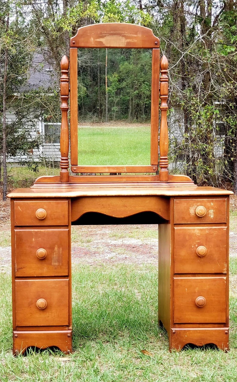 Vintage Solid Rock Maple Vanity with Mirror. Antique Mahogany Etsy