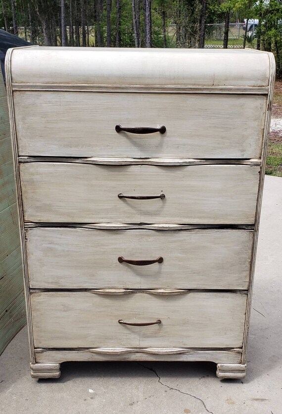 Vintage 1940 S Style Waterfall Dresser Art Deco Four Drawer