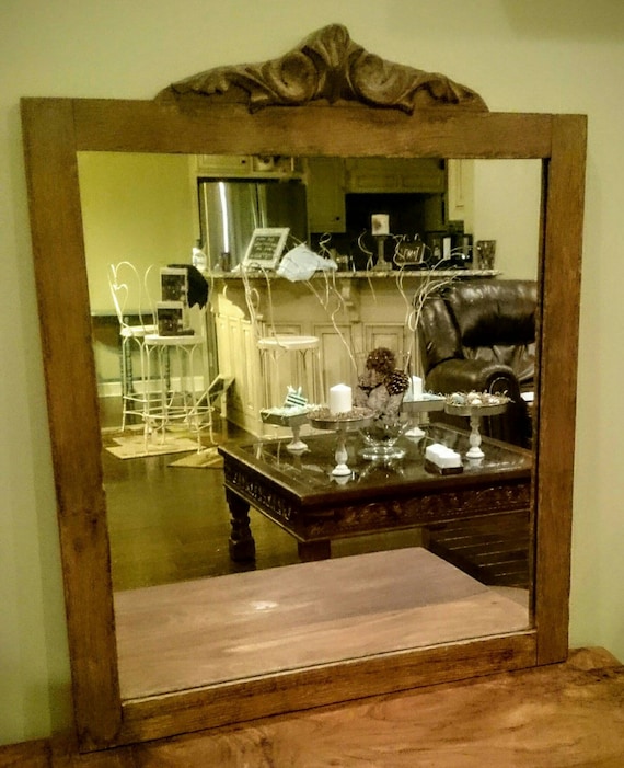 Antique Hand Carved Wooden Mirror Primitive Wall Mirror Large Etsy