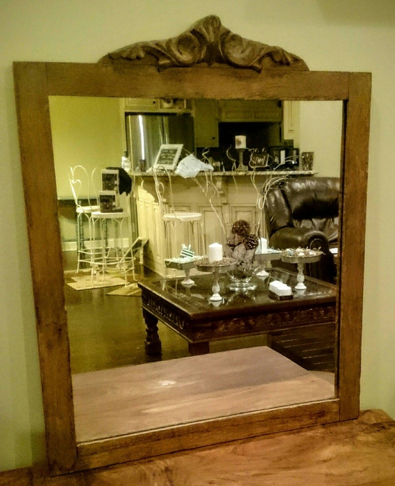 Antique Hand Carved Wooden Mirror Primitive Wall Mirror Large Etsy