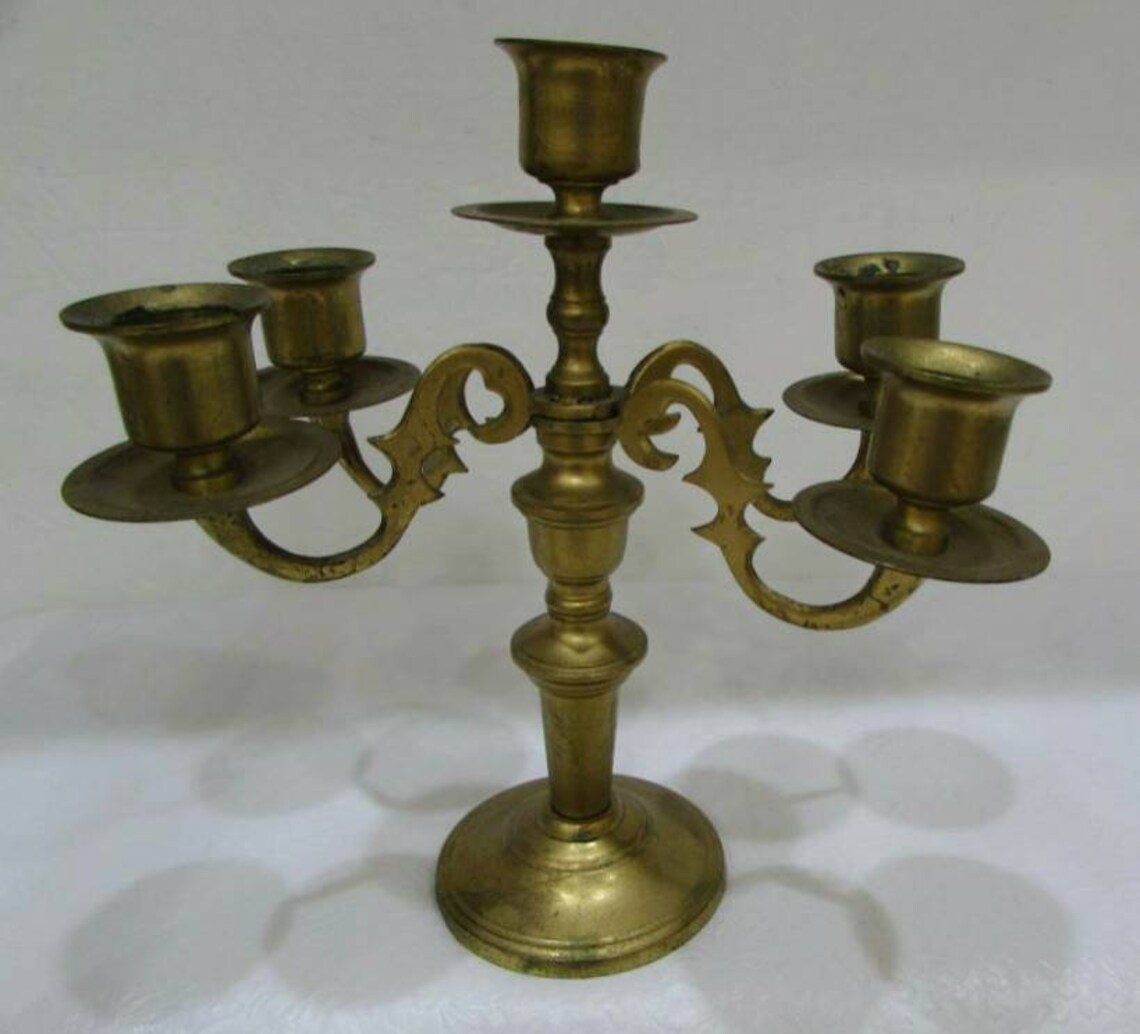 4 Arm 5 Candle Brass Candelabra Made in Japan Vintage 8 Tall
