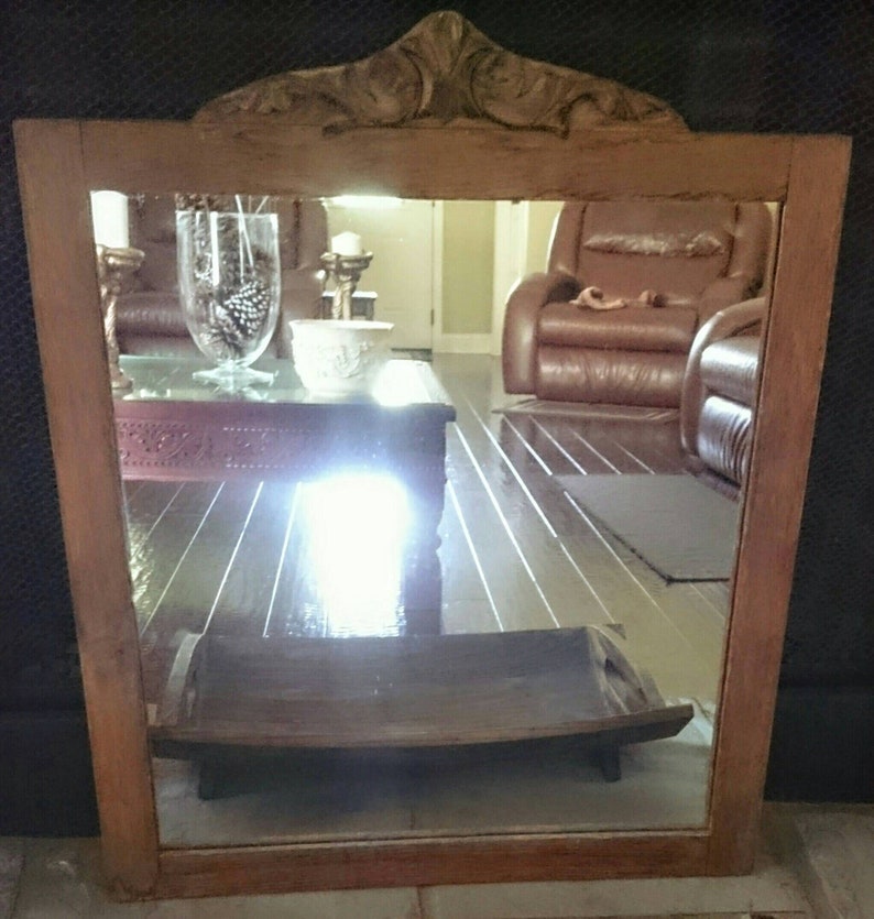Antique Hand Carved Wooden Mirror Primitive Wall Mirror Large Etsy