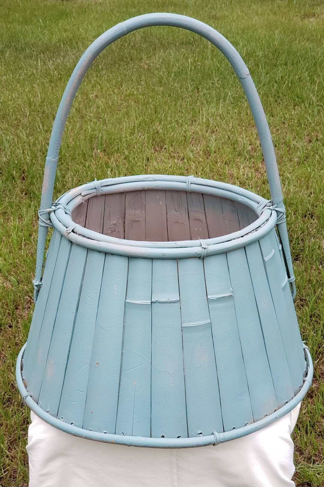 Vintage Bamboo Basket. Large French Style Blanket Basket Hand Woven