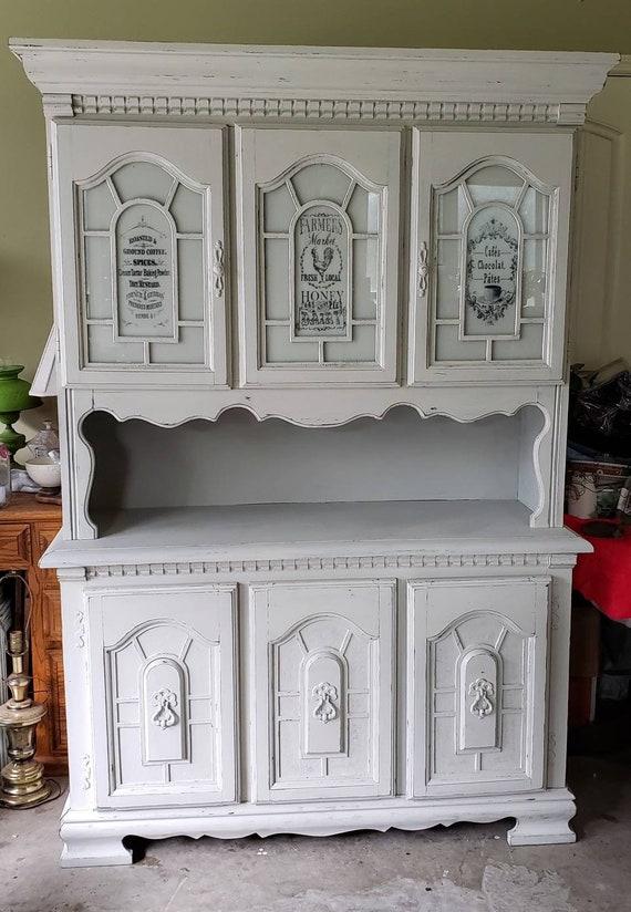 Vintage Farmhouse Buffet Hutch Large French Country China Etsy