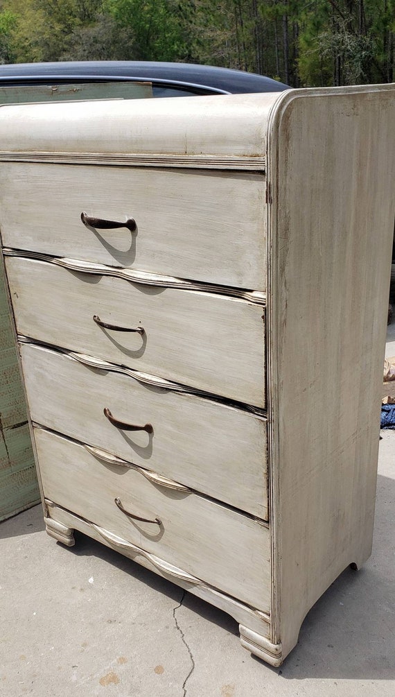 Vintage 1940 S Style Waterfall Dresser Art Deco Four Drawer