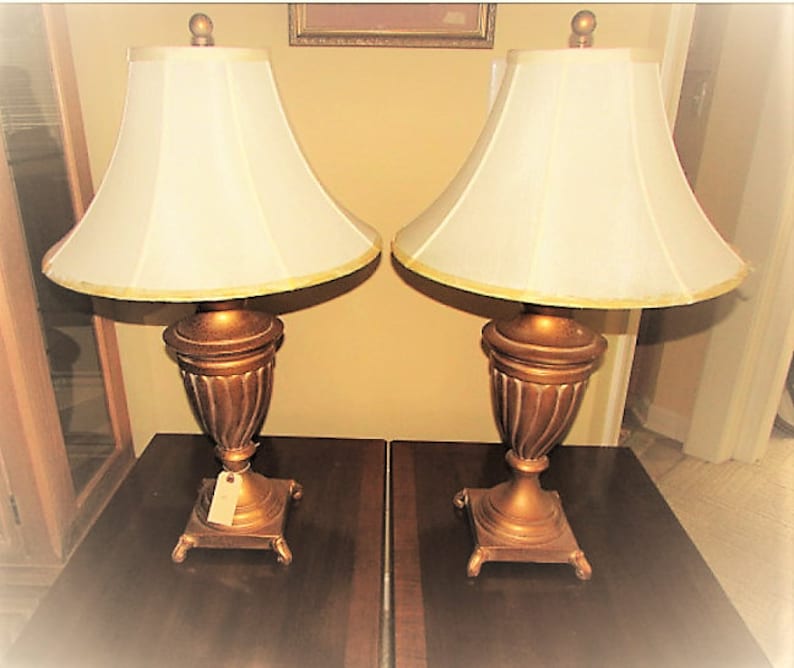 Pair of Urn Shaped Vintage Excelsior Table Lamps. Gold Swirl Etsy