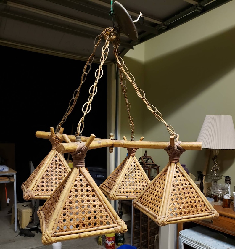 1960's Vintage Rattan and Cane Chandelier. Hanging Bamboo Etsy