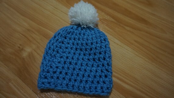 baby boy blue pom pom hat