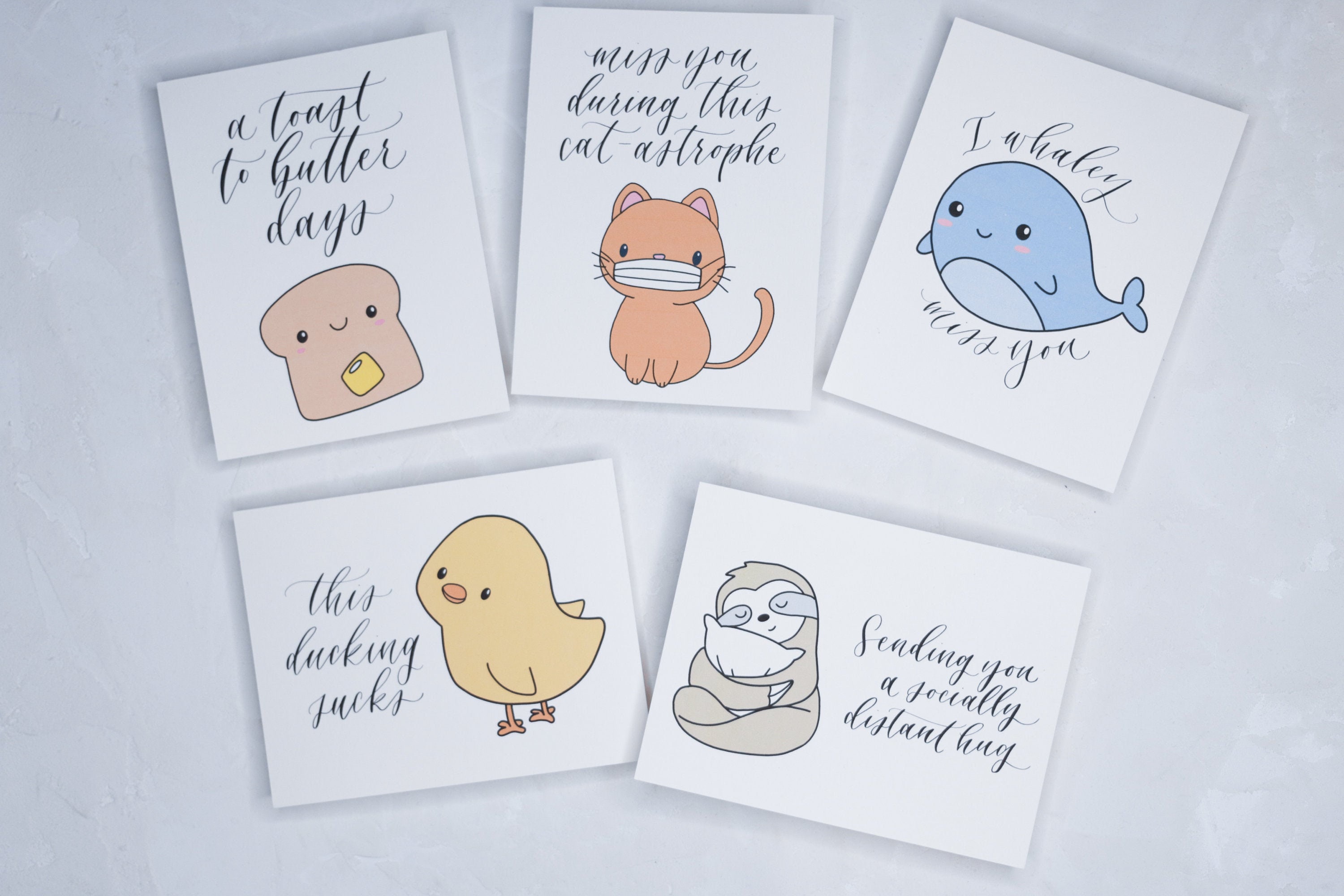 Quarantine Pandemic Postcard Set- Social distancing - Animal Puns - M…