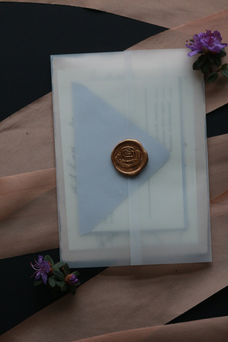 Vellum Jackets with Rose Wax Seal Invitation Wraps Trifold Etsy