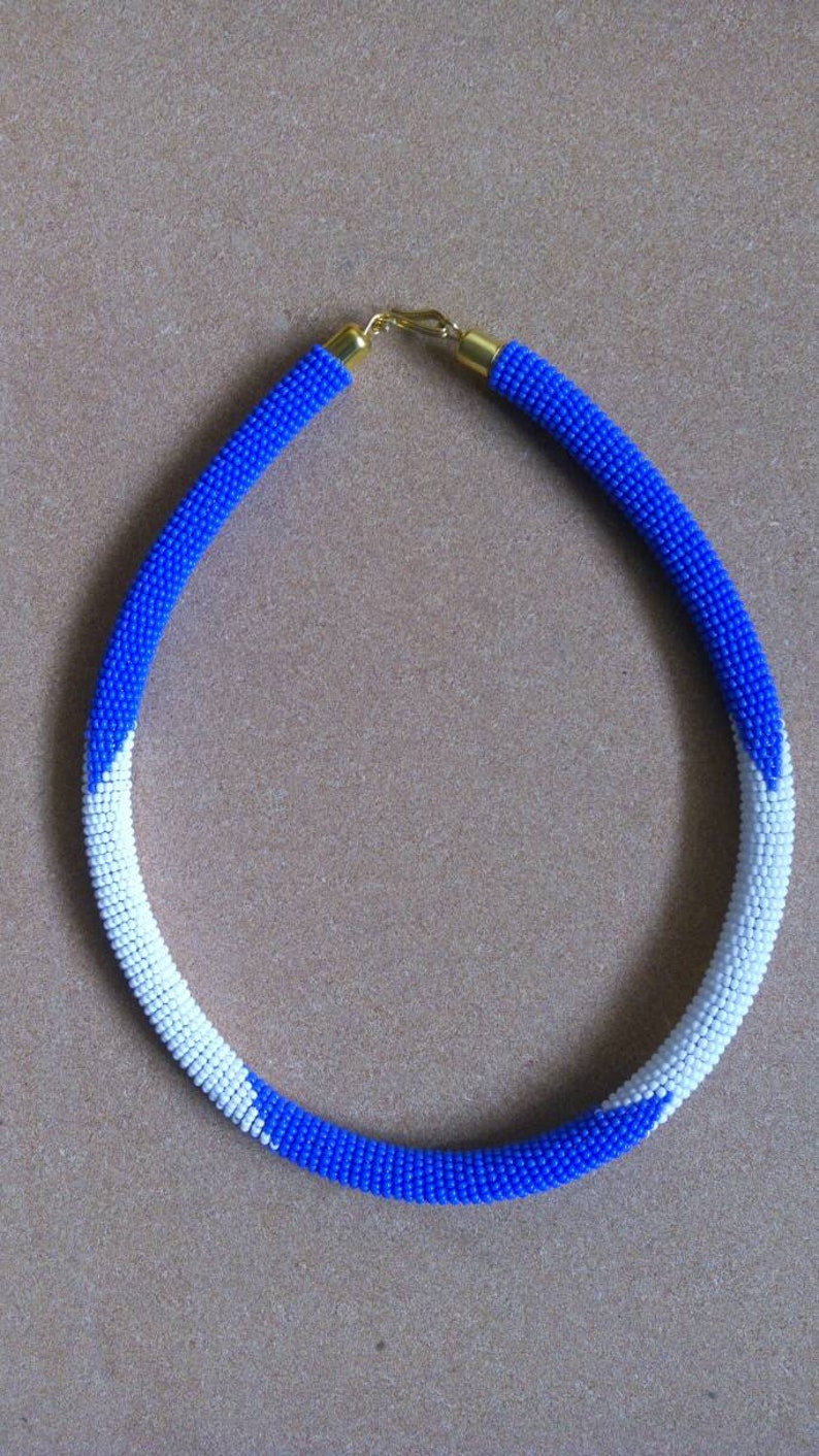 Blue and beaded necklace Christmas gift for her Zulu Beaded necklace ON SALE African beaded necklace Moms gift Beaded jewelry for women