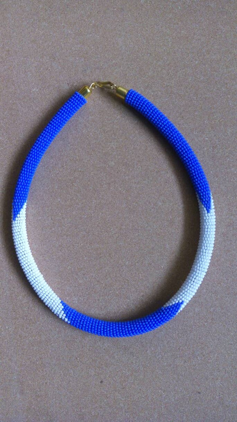 Blue and beaded necklace Christmas gift for her Zulu Beaded necklace ON SALE African beaded necklace Moms gift Beaded jewelry for women