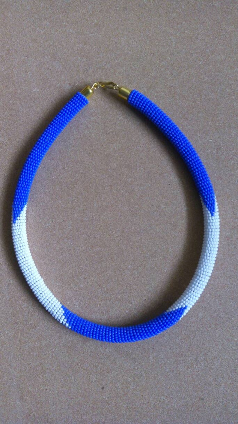 Blue and beaded necklace Christmas gift for her Zulu Beaded necklace ON SALE African beaded necklace Moms gift Beaded jewelry for women