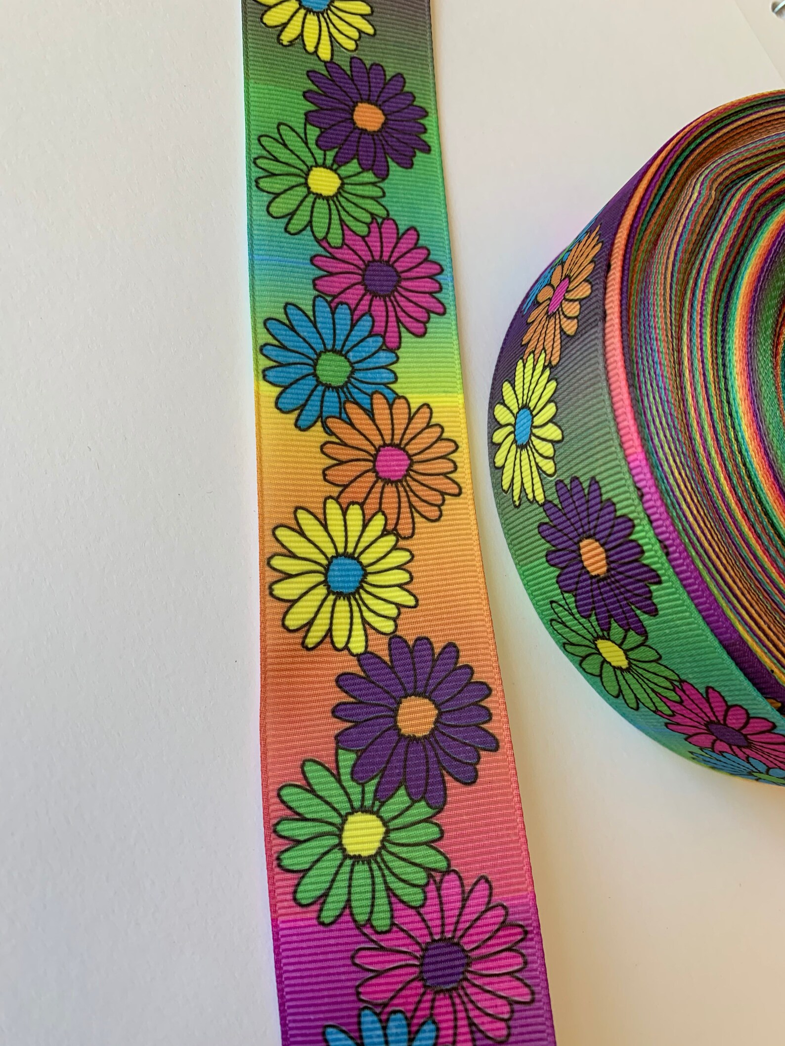 Grosgrain Floral Rainbow Daisy Ribbon Novelty Ribbon 3 Etsy