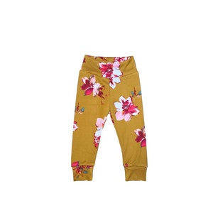 Floral Mustard Leggings for Kids | 3M-5Y | Fall Baby & Toddler Leggings | Cute Floral Print | Comfy Mustard Leggings for Girls
