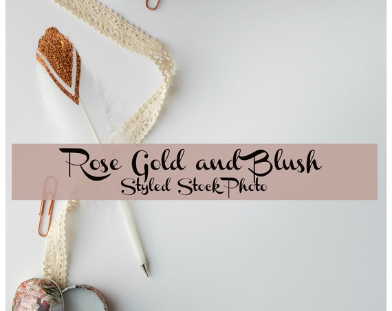 Rose Gold And Feather Pen Mockup Feminine Desktop Rose Gold And Feather Pen Mockup Feminine Desktop