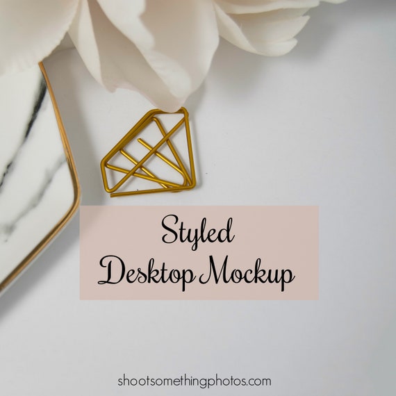 Blush And Gold Feminine Styled Desktop Mockup Stock
