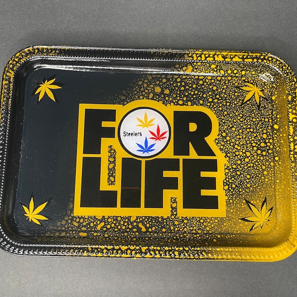 NFL Themed Tray - Rolling Tray - Serving Tray - Steelers - 420 Tray - Golden Yellow-Black - Man Cave - She Shed