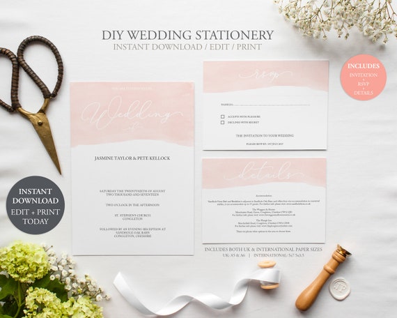 Wedding Invitation Set Instant Download Editable Pdf Etsy