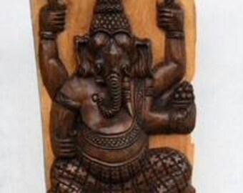 Gran escultura de Ganesha tallada a mano – 165 cm (65 pulgadas) de madera maciza de teca reciclada – Estatua tailandesa hindú de Ganesha – Arte para templos espirituales