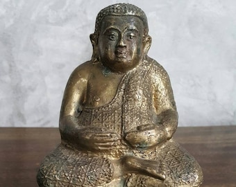 Antike Sangaji Wohlstand Buddha Statue aus Bronze gegossen mit Patina / Sangajai / Meditation Buddha / Yoga Buddh