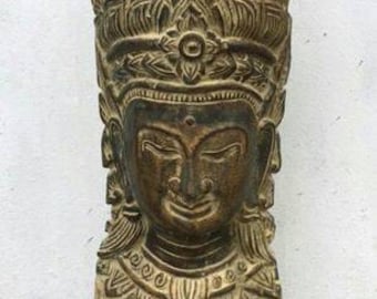 Escultura de teca de la diosa Apsara jemer – Arte de templo del sudeste asiático tallado a mano sobre pedestal – Estatua tailandesa de teca reciclada