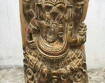Hand-Carved Teakwood Ganesha Sculpture on Stand - 29&quot; Tall