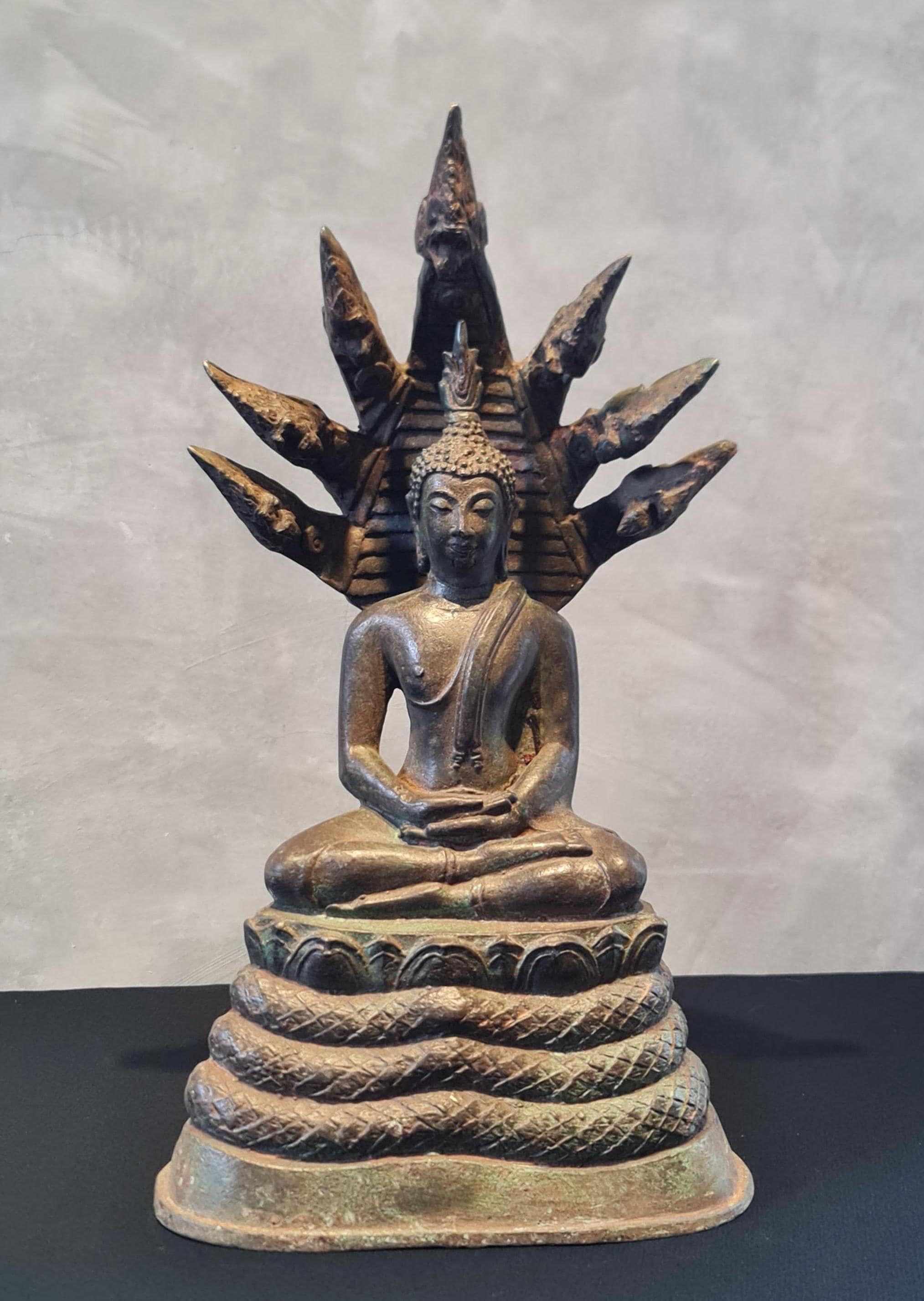 Antike Thai Bronze Ayuttaya Naga Buddha Statue aus dem späten 19.Jh. / Sammlerstück / Meditations Buddha / Heilung Buddha / BR004