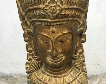 Khmer Goddess Teakwood Sculpture: 24&quot; Tall Hand-Carved Statue on Stand