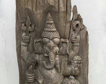 Hand Carved Teakwood Ganesha Sculpture - 43&quot; Tall Lord Ganesh Statue