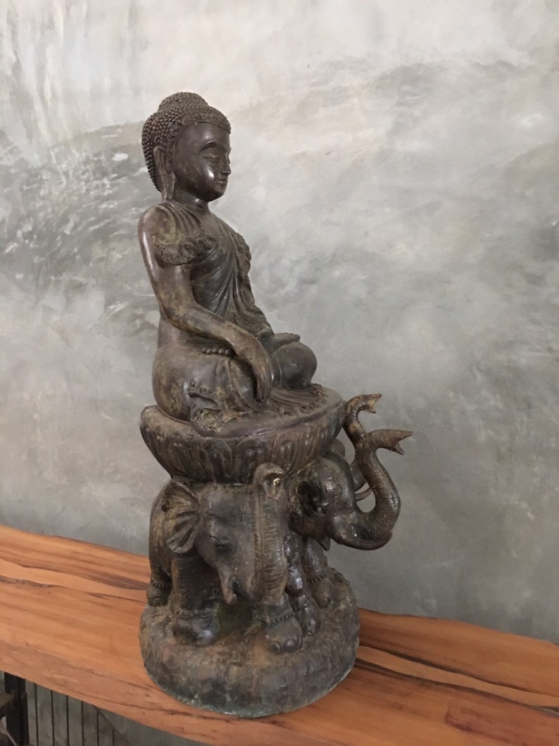 Antique Burmese Bronze Buddha On Three Headed Elephant Throne antique-burmese-bronze-buddha-on-three-headed-elephant-throne