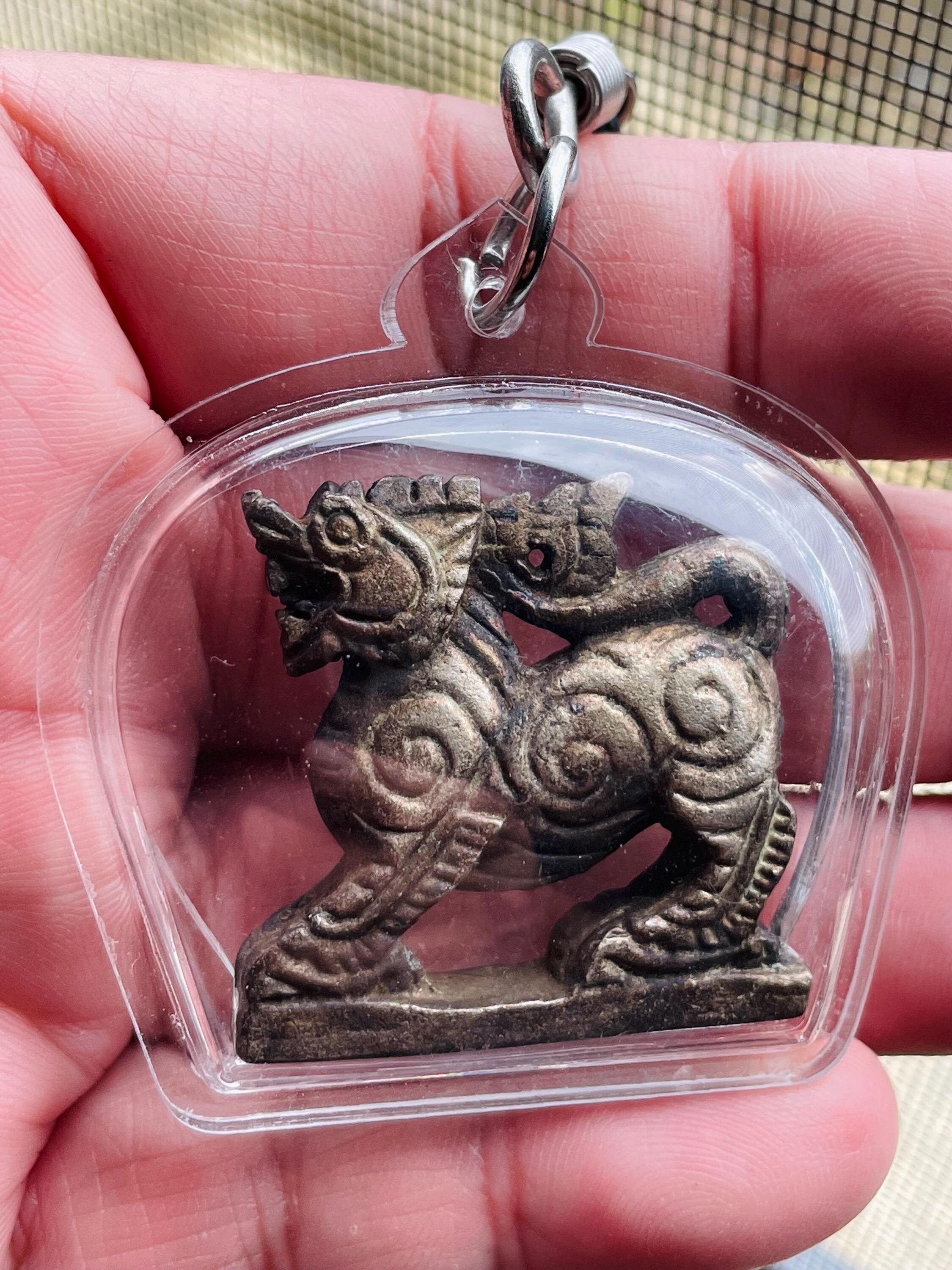 Vintage Powerful Singha Thai Lion Amulet Enclosed in Acrylic Case/ protection / healing / good fortune / health and happiness/ AMU060