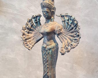Antique Khmer Bronze Prajnaparamita Statue - Angkor Style, 24" Tall