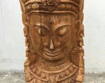 Hand Carved Teakwood Khmer Goddess Sculpture - 26&quot; Tall