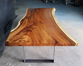 Custom Made 8.6ft In Length Golden Acacia Live Edge Solid Slab Dining Table With Hand Welded Steel Legs /Home Decor/Interior Decor