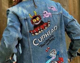 Hand Painted Cuphead Denim Jacket