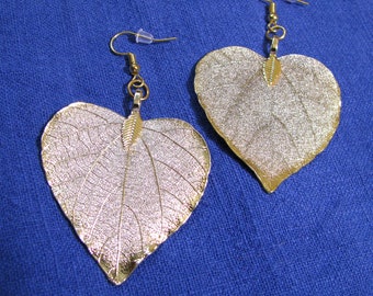 Real leaf earrings for women Gold Dipped linden leave Dangle Elven earring Natural woodland jewelry Bridal Boho wedding Christmas gift