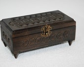 Coffee brown Vintage hand carved wooden box Jewelry storage Hand crafted Ukrainian trinket box Hinged lid Housewarming Easter gift