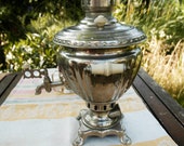 Antique russian samovar 1962 Vintage soviet nickel silver teapot with inscription Retro electric rustic kettle Christmas gift for mother