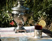 Antique russian samovar Vintage soviet nickel silver teapot Retro electric rustic kettle in working condition Christmas gift