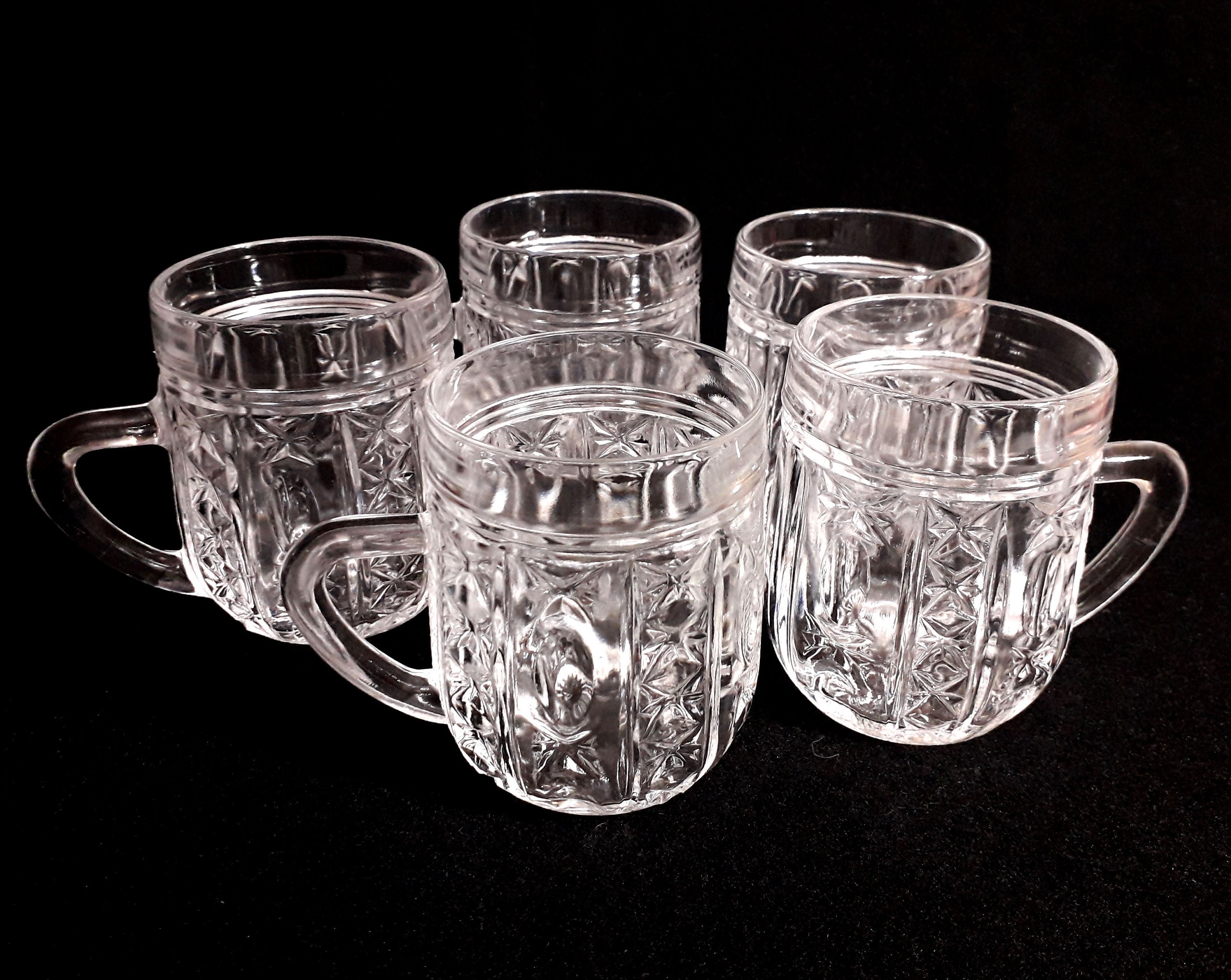 Red Co. 6-Pack Classic Clear Cut Glass 4.5 Oz Footed Turkish Tea Cups with  Handles, Etched Design