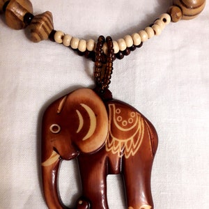 Large Wooden Elephant Pendant Brown Wood Boho Necklace Indian Ethnic ...