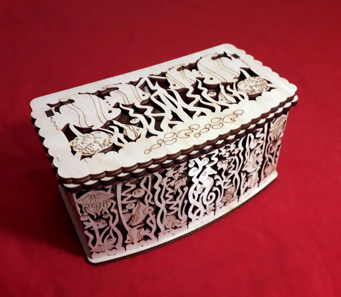Laser cut wood box with engraved deer Jewelry storage Trinket Etsy