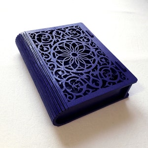 Blauwe lasergesneden houten mandala doos, kleurrijke tarotkaarten doos sieraden opslag Snuisterijdoos met bloemen deksel heks altaardoos kerstcadeau