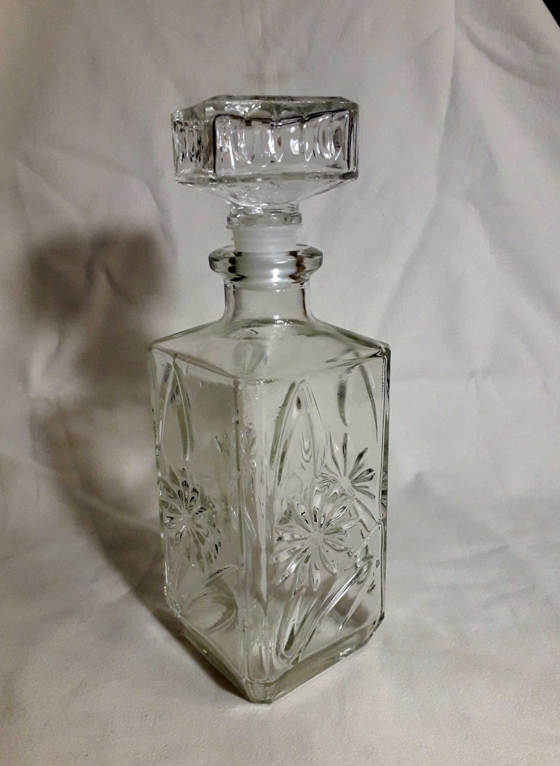 Vintage Lead Crystal Square Decanter Bohemian Serving Whiskey Carafe