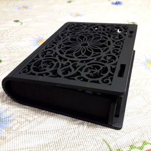 Laser cut wood mandala box Black tarot cards box Jewelry storage Trinket box with floral lid Witch altar Magic box Christmas gift